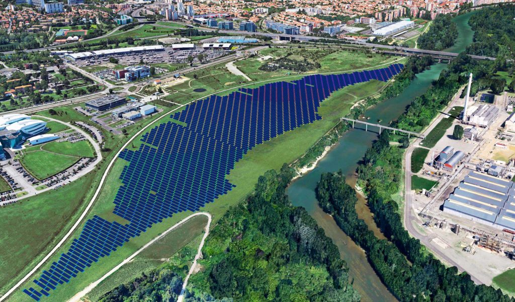 Vue 3D du projet de centrale solaire de l'Oncopole, en bordure de Toulouse